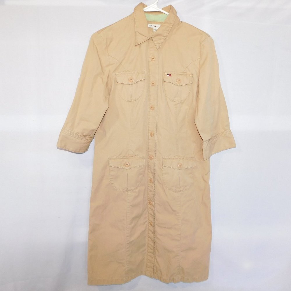 Tommy Hilfiger Tan Button Front Short Sleeve Safari Utility Dress Womens 8